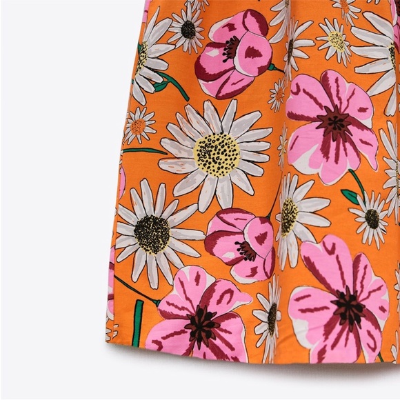 ZARA Mix Medía Cotton Orange Floral Print Short Sleeve Pull On Mini Dress M - Picture 14 of 16